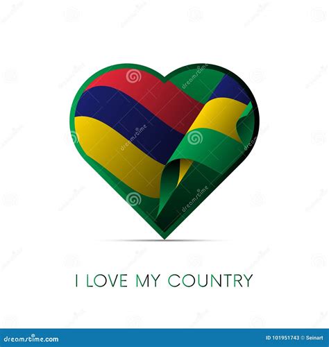 Mauritius Flag In Heart I Love My Country Sign Vector Illustration Stock Vector