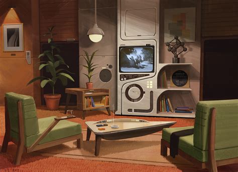 Retrofuturistic livingroom, by me : r/conceptart