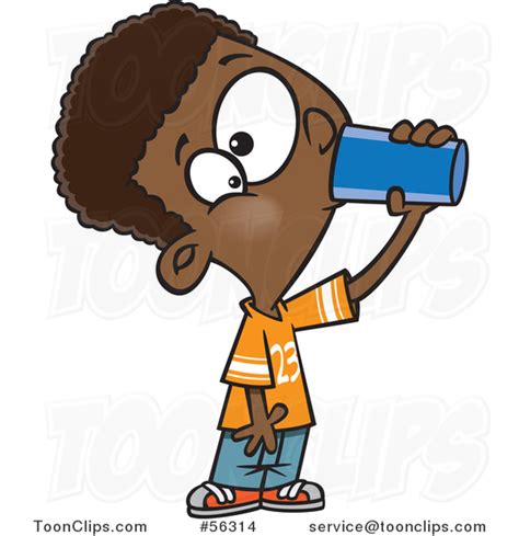 Cartoon Thirsty Black Boy Drinking From A Cup 56314 By Ron Leishman