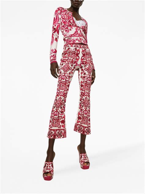 Dolce And Gabbana Majolica Print Cropped Trousers Red Farfetch