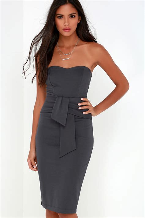 Sexy Dark Grey Strapless Dress Midi Dress Bodycon Dress 5800 Lulus