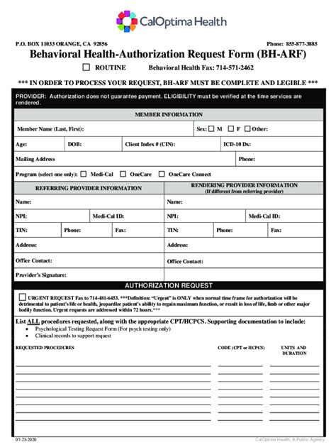 Fillable Online Behavioral Health Authorization Request Form BH ARF