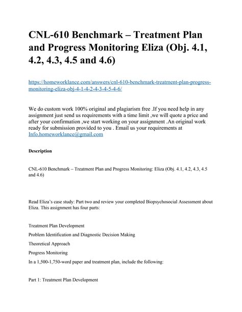 Cnl Benchmark Treatment Plan And Progress Monitoring Eliza Obj