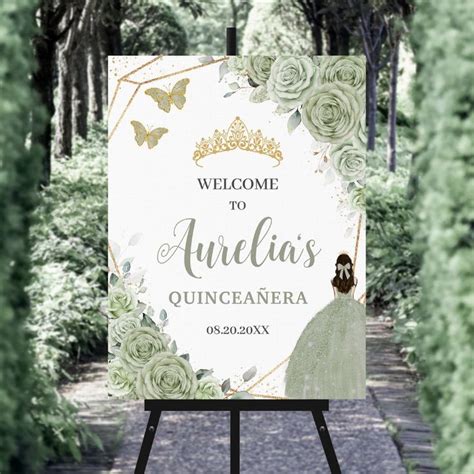 Sage Green Floral Princess Quincea Era Welcome Foam Board Zazzle In