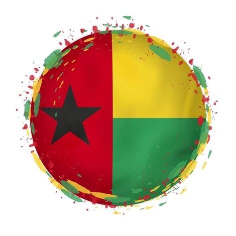 Round Grunge Flag Of Guinea Bissau With Splashes In Flag Color