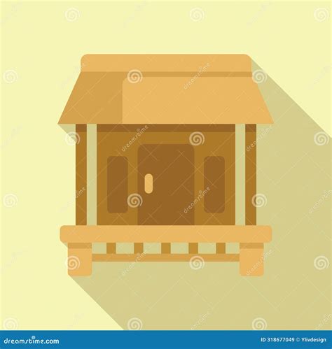 Cozy Cartoon Wooden Cabin Icon With Porch And Natureinspired Flat