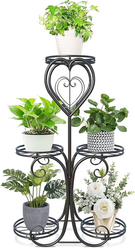 Zhazhadi Plant Stand Indoor Outdoor Metal 5 Tier Flower Pot Holder Display Vertical Shelves