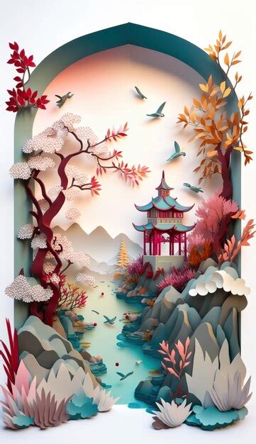 Premium AI Image | Generative AI illustration of Chinese nature and landscape on solid ...