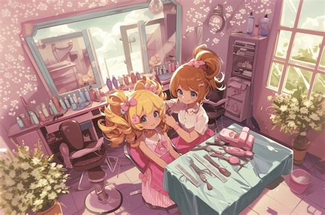 Anime Style Beauty Salon With Cosmetology Equipment Foto Gratis