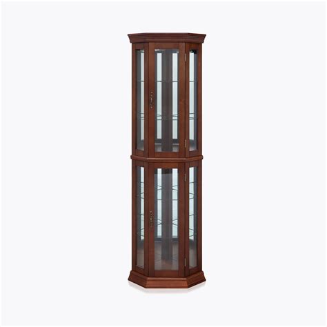 Lorona Floor Standing 5 Sided Lighted Corner Curio Cabinet Corner Curio Corner Curio Cabinet