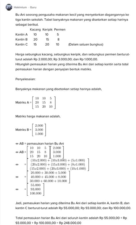 Contoh Soal Dan Pembahasan Matriks