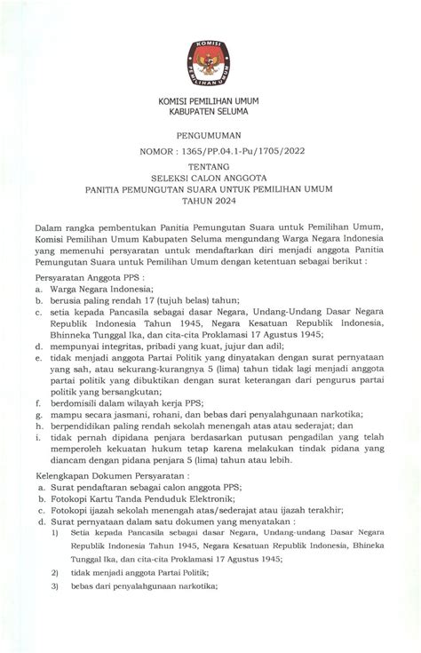 Pendaftaran Pps Pemilu Dibuka Kpu Seluma Rekrut Orang