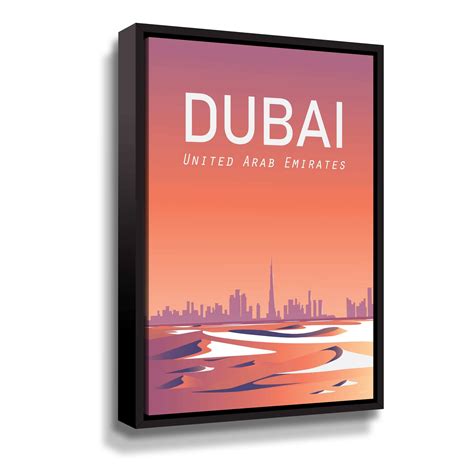 Dubai Travel Poster A3 Gallery Wrapped Floater Framed Canvas Bed Bath