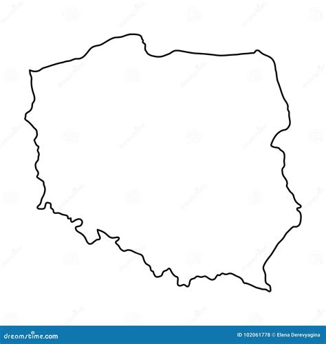 Poland Map From The Contour Black Brush Lines Different Thickness On