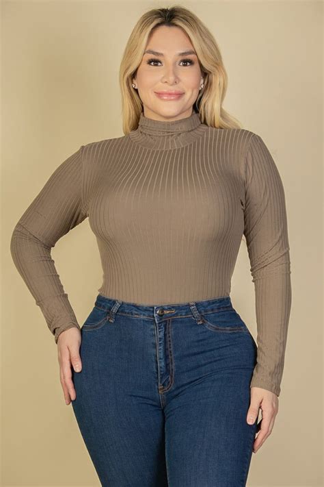 Plus Size Ribbed Turtle Neck Long Sleeve Bodysuit CAPELLA Long