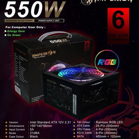 Jual Imperion Power Supply 550w LED RGB 6 PIN Power Suppaly Gaming PSU