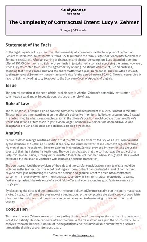 Lucy V Zehmer Case Brief Free Comparison Essay Example Compare And