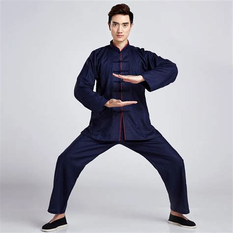 Mens High Quality Tang Suit Autumn Shirt Pants Sets Taiji Tai Chi