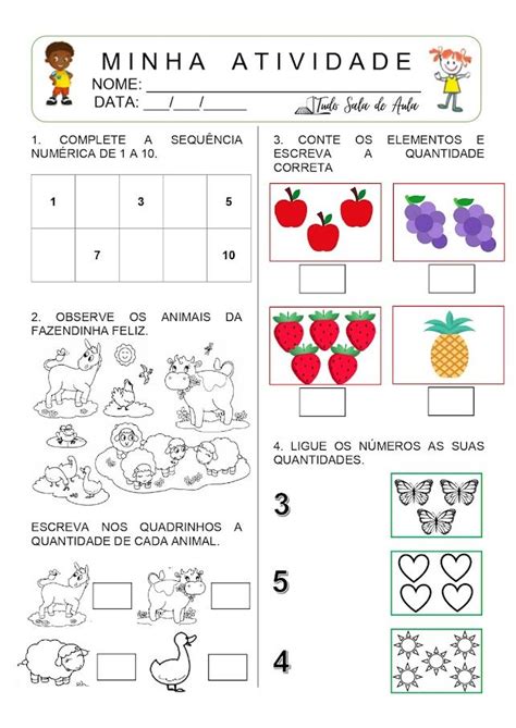 Atividade Sobre N Meros E Quantidades Para A Educa O Infantil Tudo