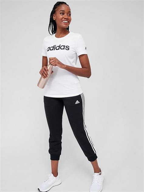 Adidas Sportswear Essentials Linear Slim T Shirt Whiteblack Uk