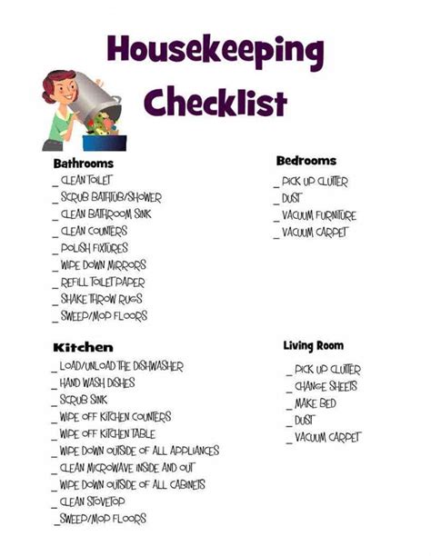 Housekeeping Checklist Printable Pdf