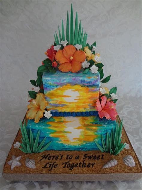 Hawaiian Sunset Cake By Custom Cakes By Ann Marie Hawaiian Birthday Cakes Luau Birthday Party