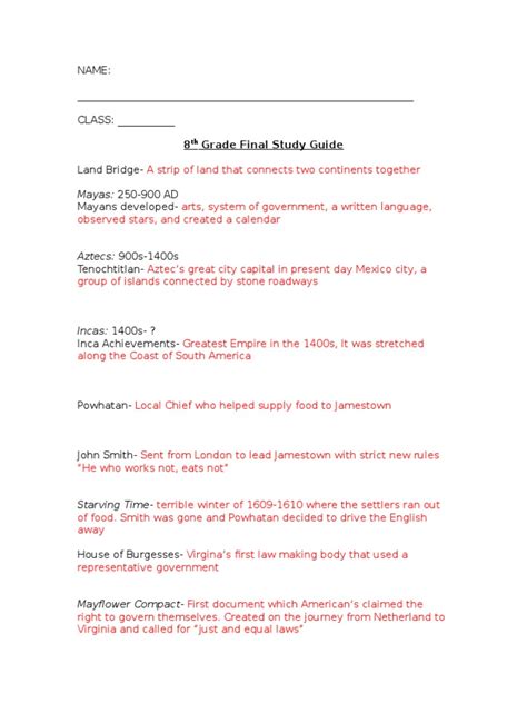 8th Grade Final Study Guide Good Answers Pdf American Civil War