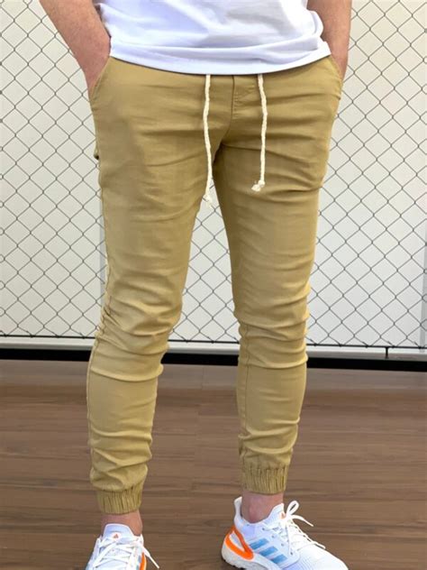 Calça Jogger Sarja Masculina Caqui Mark Atacado