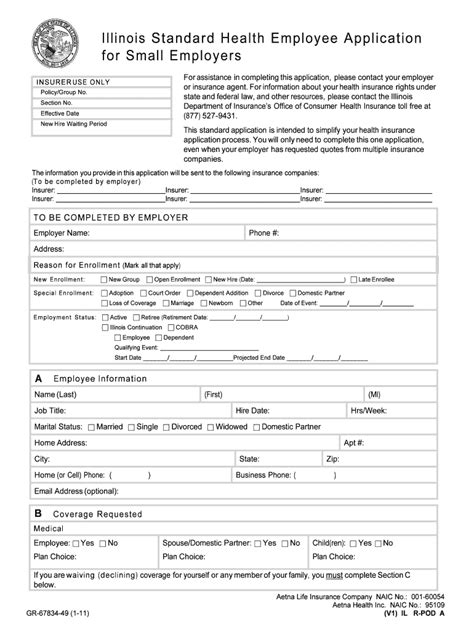 Illinois Standard Health Employee Application Form Fill Out