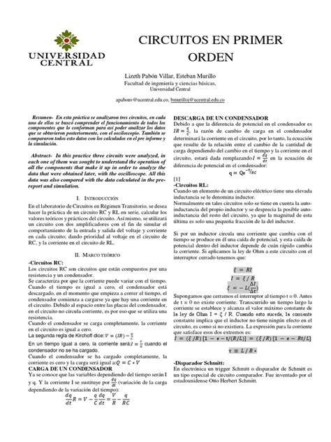 Práctica Uno Circuitos En Primer Orden Pdf Inductor Condensador