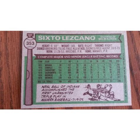 Topps Card Sixto Lezcano Excellent Milwaukee Brewers On