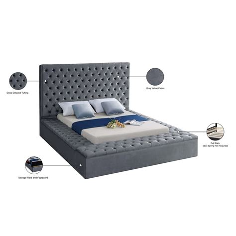 Meridian Furniture Bliss Solid Wood Tufted Velvet King Bed In Gray