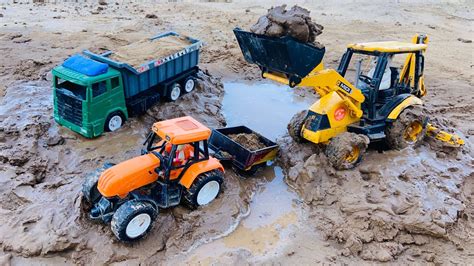 Toy Jcb Dx Backhoe Loading Sand In Swaraj Tractor Trolley Video Jcb