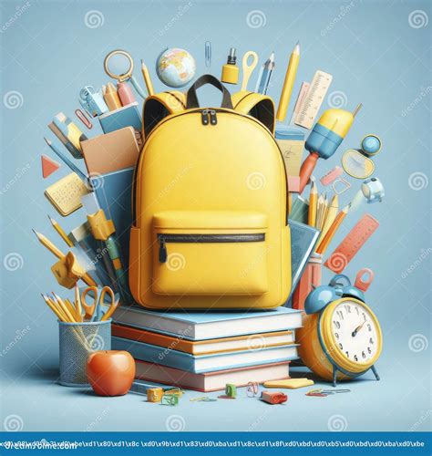 Backpack And Pile Of School Supplies On Blue Background Ai Generative