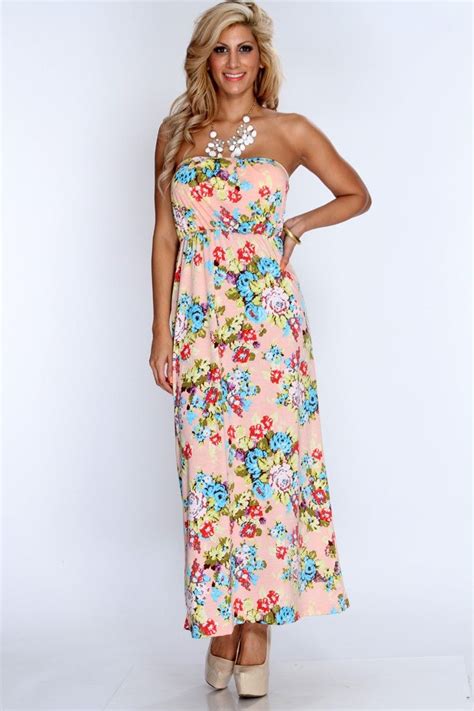 Peach Floral Print Maxi Dress