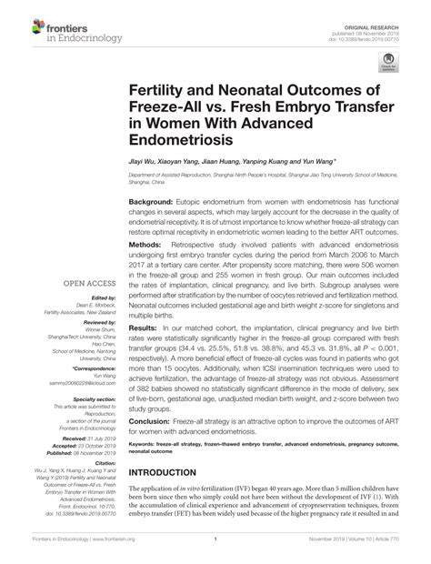 Pdf Fertility And Neonatal Outcomes Of Freeze All Vs Fresh Embryo Transfer In Women With