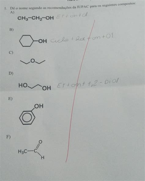 1 Dê o nome segundo as recomendações da IUPAC para os seguintes