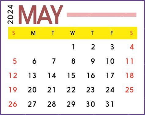 May 2024 Monthly Calendar Vector May 2024 Monthly Calendar May 2024