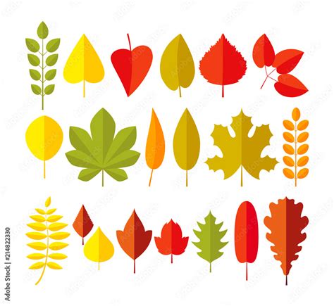 Autumn Leaves Set Simple Fall Leaf Cartoon Flat Style Isolated On