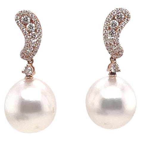 South Sea Pearl Diamond Drop Earrings 1 55 Carats 18K White Gold For