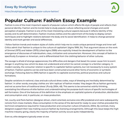 Popular Culture Fashion Essay Example Studyhippo