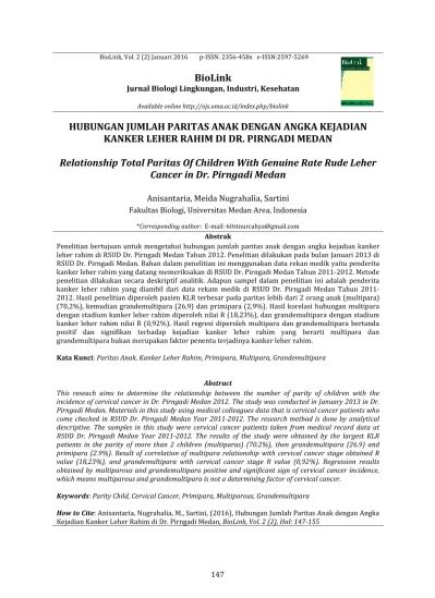 BioLink Jurnal Biologi Lingkungan Industri Kesehatan HUBUNGAN JUMLAH