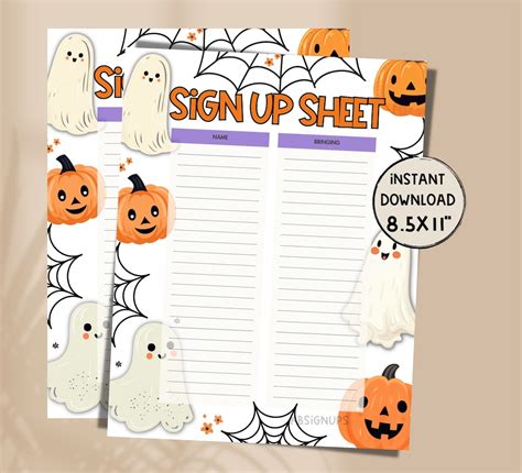 Halloween Party Potluck Sign Up Sheet Harvest Party Volunteer Sign Up