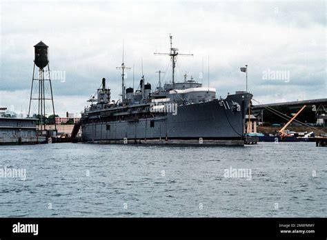 A Starboard Bow View Of The Submarine Tender Uss Fulton As 11 Tied Up