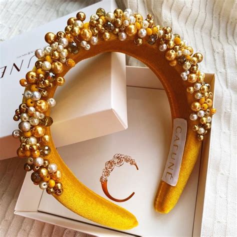 Deep Mustard Yellow Padded Pearl Cafune Headpiece Classic Headband Hair Accessories Hairpiece