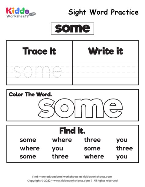 Free Printable Sight Word Practice Some Worksheet Kiddoworksheets