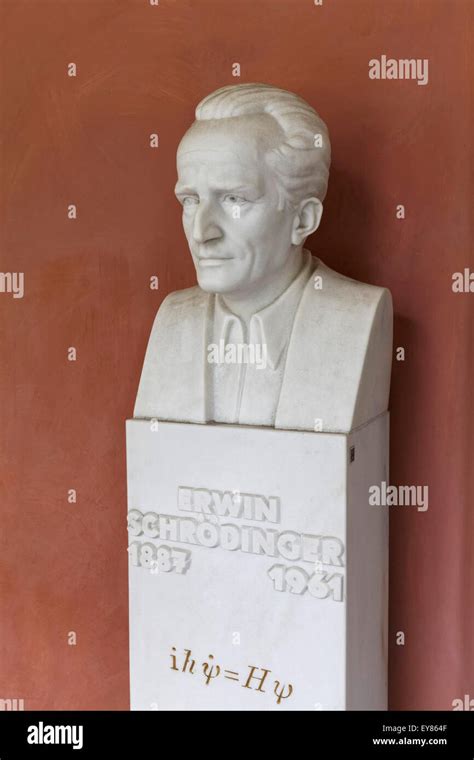 Bust of the Austrian physicist and Nobel laureate Erwin Schrödinger, arcaded courtyard of the ...