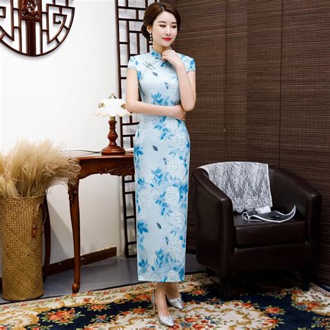 Large Size Women Slim Long Qipao Vintage Chinese Style Print Flower