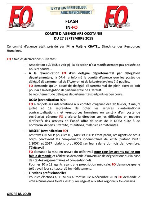 Calaméo ARS Occitanie FLASH FO Comité d agence du 19 septembre 2018