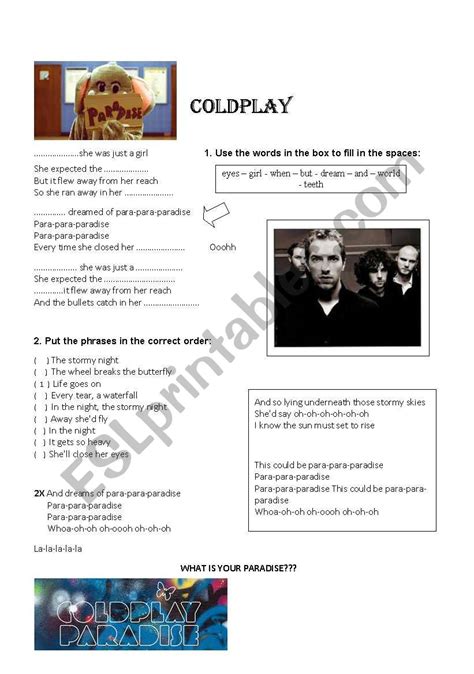 Music Paradise Coldplay Esl Worksheet By Lcarvalho